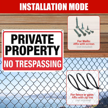 4pcs Private Property No Trespassing Metal Signs - 10"x7" Rust-Free Aluminum, Indoor & Outdoor Use