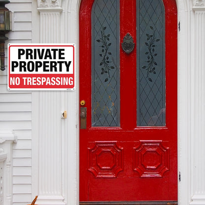 4pcs Private Property No Trespassing Metal Signs - 10"x7" Rust-Free Aluminum, Indoor & Outdoor Use