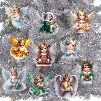 10pcs Handcrafted Wooden Christmas Angel Ornaments with Rope - Festive Holiday Tree Decorations, No Battery Required