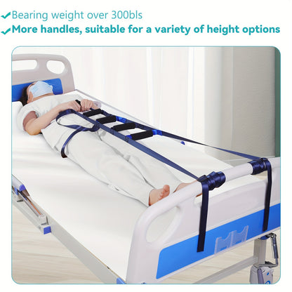 Bed Ladder Sit-Ups Assist Strap with 6 Hand Grips - Adjustable Portable Pull-Up Helper for Elderly, Seniors, Pregnant, and Disabled