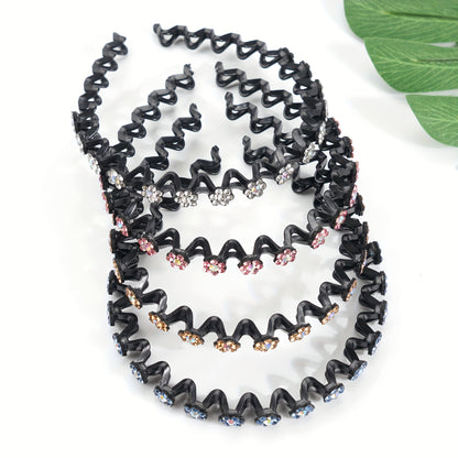 4pcs Elegant Rhinestone Flower Headbands - Non-Slip Hair Hoops for Women and Girls