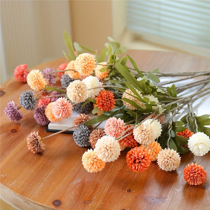 5pcs Autumn Dandelion Simulation Flowers – Artificial Chrysanthemums for Thanksgiving, Halloween, and Harvest Decor, Ideal for Home, Room, and Wedding Decorations