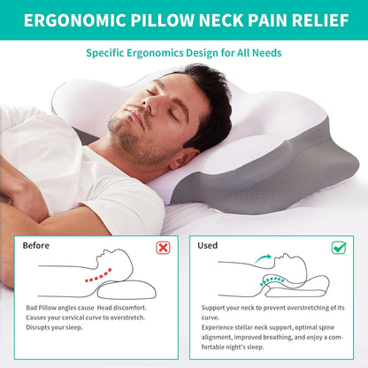 Neck Cervical Pillow - Ergonomic Contour Pillow for Neck and Shoulder Pain Relief, Ideal for Side Sleepers, Cervical Support for Adults