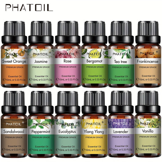 Essential Oils 10ml/0.33 Fl.Oz - Lavender, Vanilla, Eucalyptus, Jasmine, Peppermint, Sandalwood, Frankincense, Sweet Orange, Lemon, Rose, Bergamot, Lemongrass, Patchouli, Cinnamon, Chamomile, Myrrh, Rosemary for Diffusers and Humidifiers