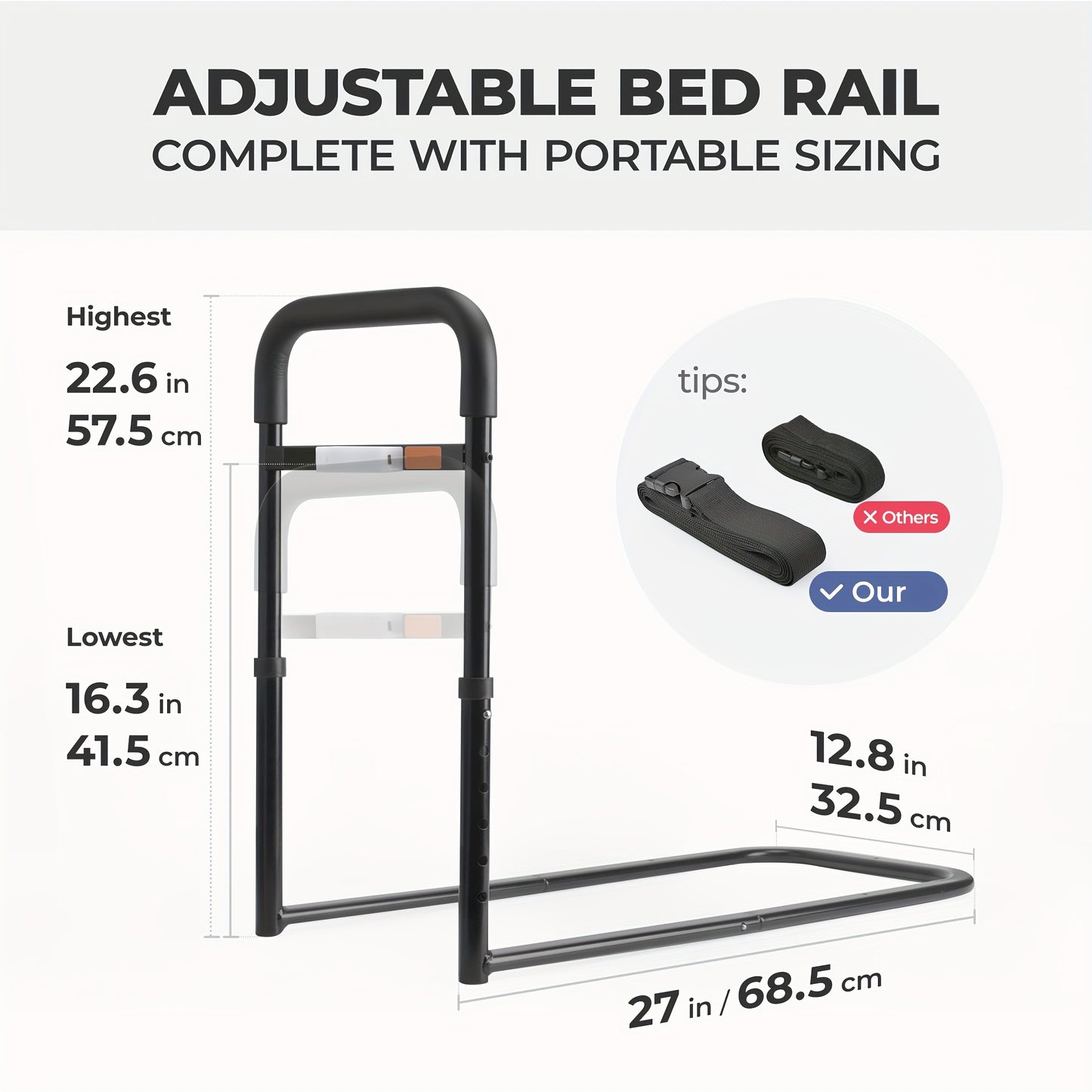 Senior Safety Bed Rails Kit – Adjustable Bed Cane with Motion Light and Non-Slip Handle – Universal Fit for Any Bed, Enhances Independence and Confidence for Elderly Adults