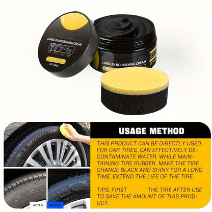 100g Tire Shine and Protective Wax - Multi-Functional Wheel Care Coating Paste for Cars, Motorcycles, Bicycles - Durable, Plant-Based Formula Prevents Cracks, Whitening, Scratches, Suitable for All Vehicle Models