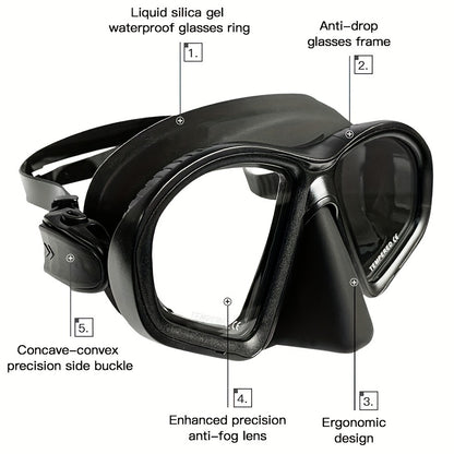 Premium Tempered Diving Mask with Anti-Fog Goggles and Storage Case - Waterproof, Crystal-Clear Vision for Snorkeling and Underwater Photography