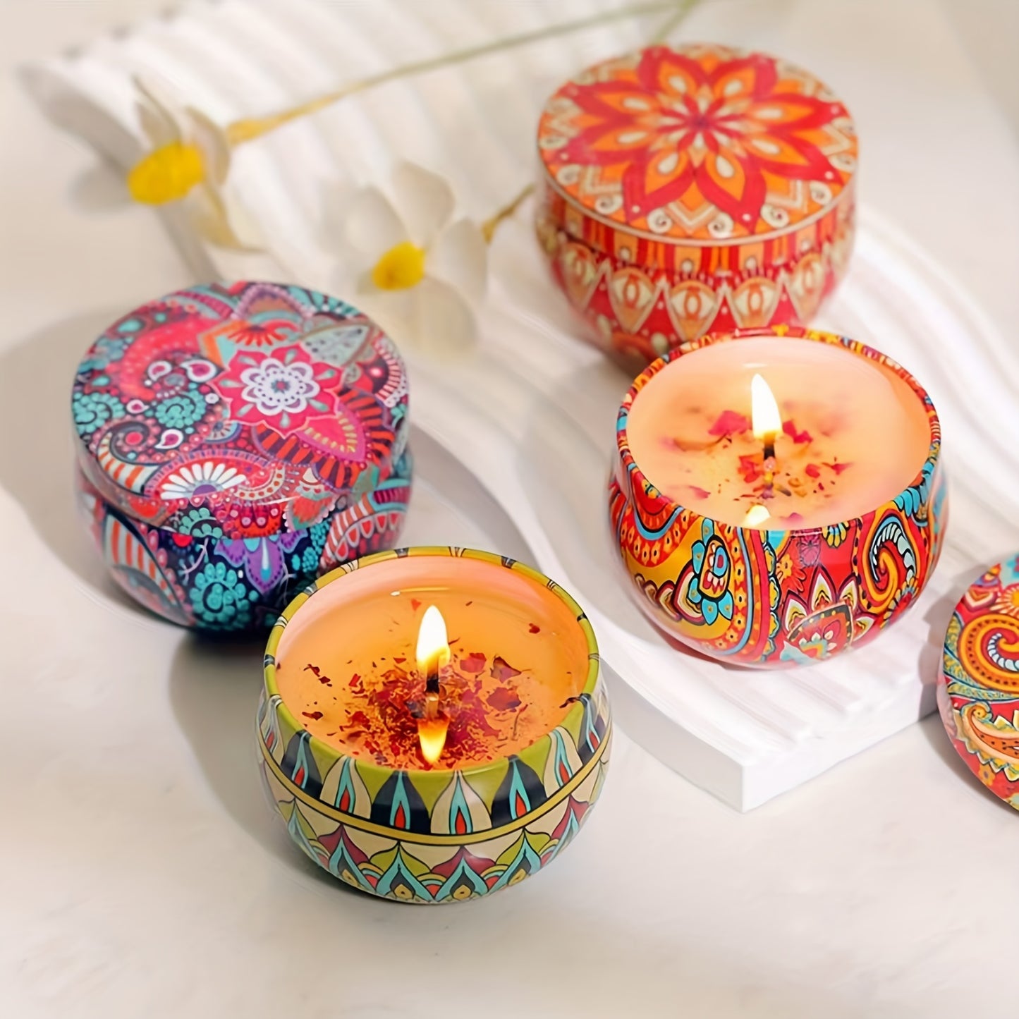 4 Piece Fragrant Candle Set - Jasmine, Sandalwood, Small Canglan, Rose, Perfect for Bathing, Yoga, and Holiday Gifts