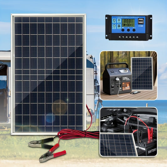 Portable Solar Panel Kit with Charge Controller –  Solar Panel for RV, Camping, Hiking, Car, Boat, Phones, Outdoor Lighting, Includes Cables, USB 5V Output, Multiple Power Options (60A/80A/100A)