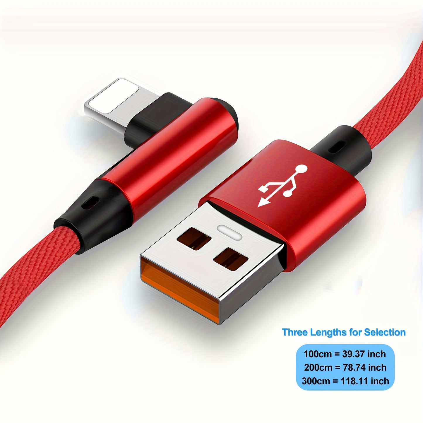 90 Degree Fast Charging USB Cable for iPhone and iPad – Compatible with iPhone 14/13/12/11/X/8/7/7Plus/6/6S/5