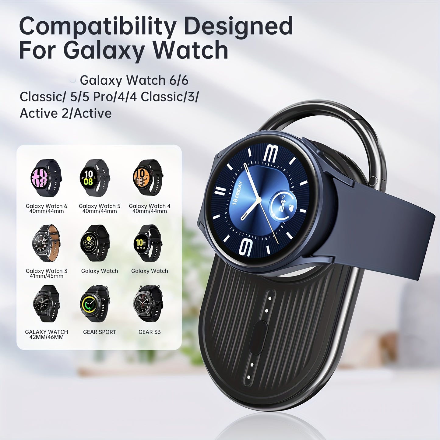 Portable Watch Charger for Samsung Galaxy Watch 6/5/4/3 and Gear S3/Sport – 1200mAh Fast Charging for Travel and Emergencies