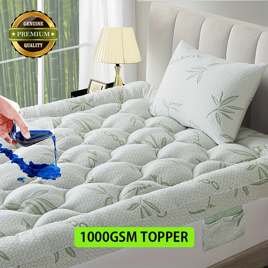 OBOEY 1000GSM Mattress Topper with Pillow Protector - Waterproof, Cooling, Extra Thick, Breathable Pad Cover with Side Pocket, Fits 8-21 Inch Deep Mattresses