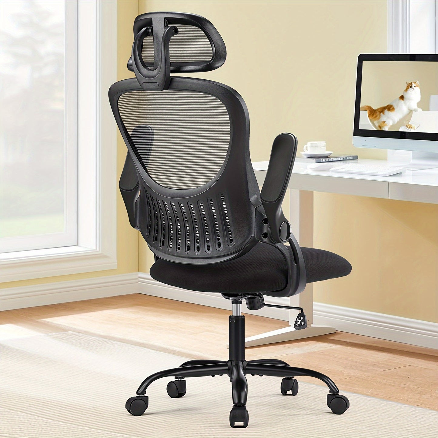 OLIXIS Ergonomic Desk Computer Chair: High Back Mesh Swivel Chair with Adjustable Headrest, Flip-Up Armrests, 144° Tilt for Home Gaming & Studying