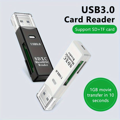 Black USB 3.0 Dual Card Reader - Compatible with SD Cards, No Battery Required, Ideal for Computers and Accessories