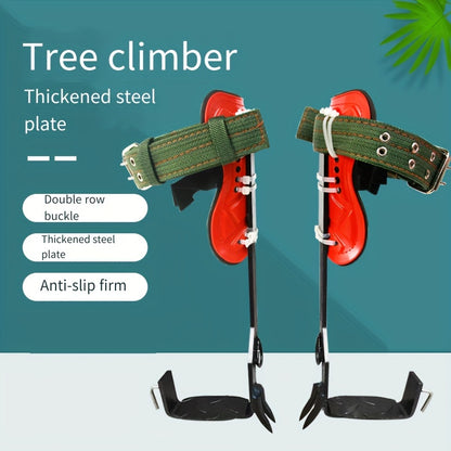 Steel Tree Climbing Spikes Set – Durable Anti-Slip Gear with Ankle Straps, Thickened Steel Plate, Double Row Buckle for Upright Climbing, Manual Operation - Pair