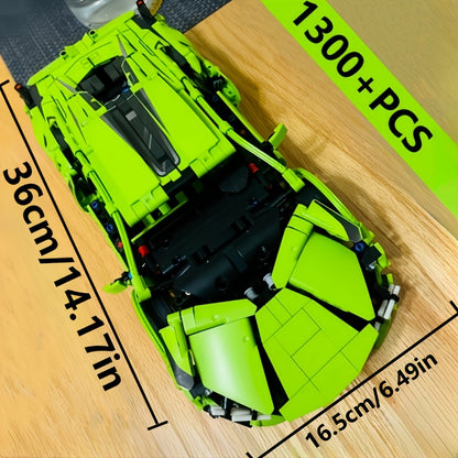 1300+pcs Limited Edition Green Supercar Building Set - Premium ABS Collectible Model Kit, Perfect for Display and Gifting for Halloween and Christmas