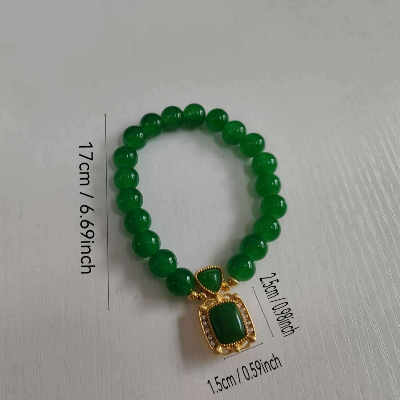 Elegant Boho Green Jade Beaded Bracelet – Handcrafted Chinese Style Jewelry with Synthetic Crystal Pendant, Ideal for Daily and Holiday Wear, Perfect for Christmas