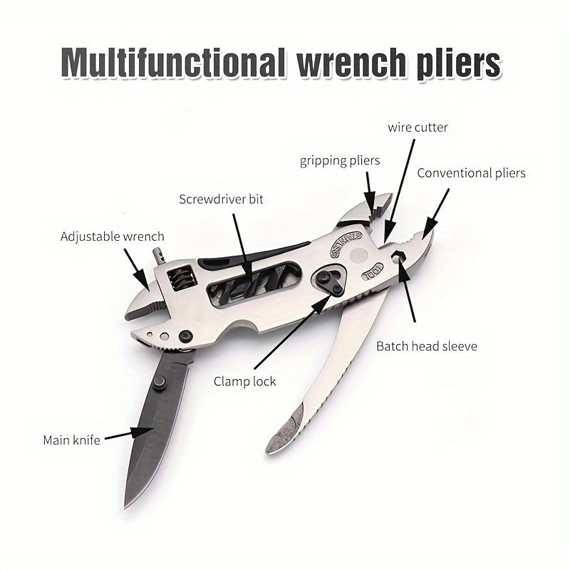 Stainless Steel Multi-Purpose Pocket Pliers - Adjustable Folding Tool with S2 Batch Head, Lightweight Outdoor Multi-Tool Kit