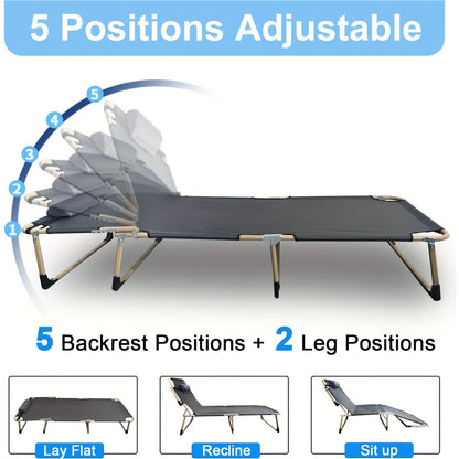 500 lb Capacity Portable Folding Camping Cot - Oversize Design with 5-Position Adjustment, Reclining Lounge Chair, Soft Pillow, Comfortable Mattress - Heavy Duty 1200D Oxford Cloth