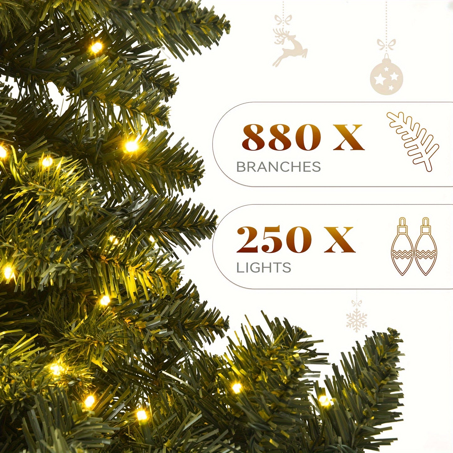 6ft Pre-Lit Artificial Christmas Tree - 880 Branch Tips and 250 Lights for Holiday Parties, Homes, and Offices