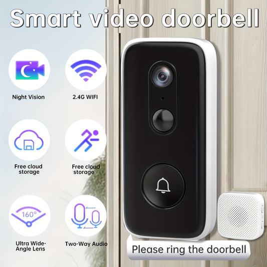 2K Wireless Doorbell Camera – HD Night Vision, 2.4G WiFi, Rechargeable, Two-Way Calls, PIR Motion Detector, Photo and Recording, APP Control, Voice Change Function