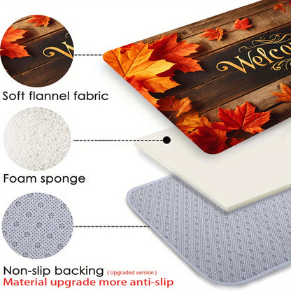 Autumn Maple Leaves Welcome Doormat – Non-Slip, Machine Washable Polyester Flannel Mat, Durable and Fade Resistant for Living Room, Bedroom, Kitchen