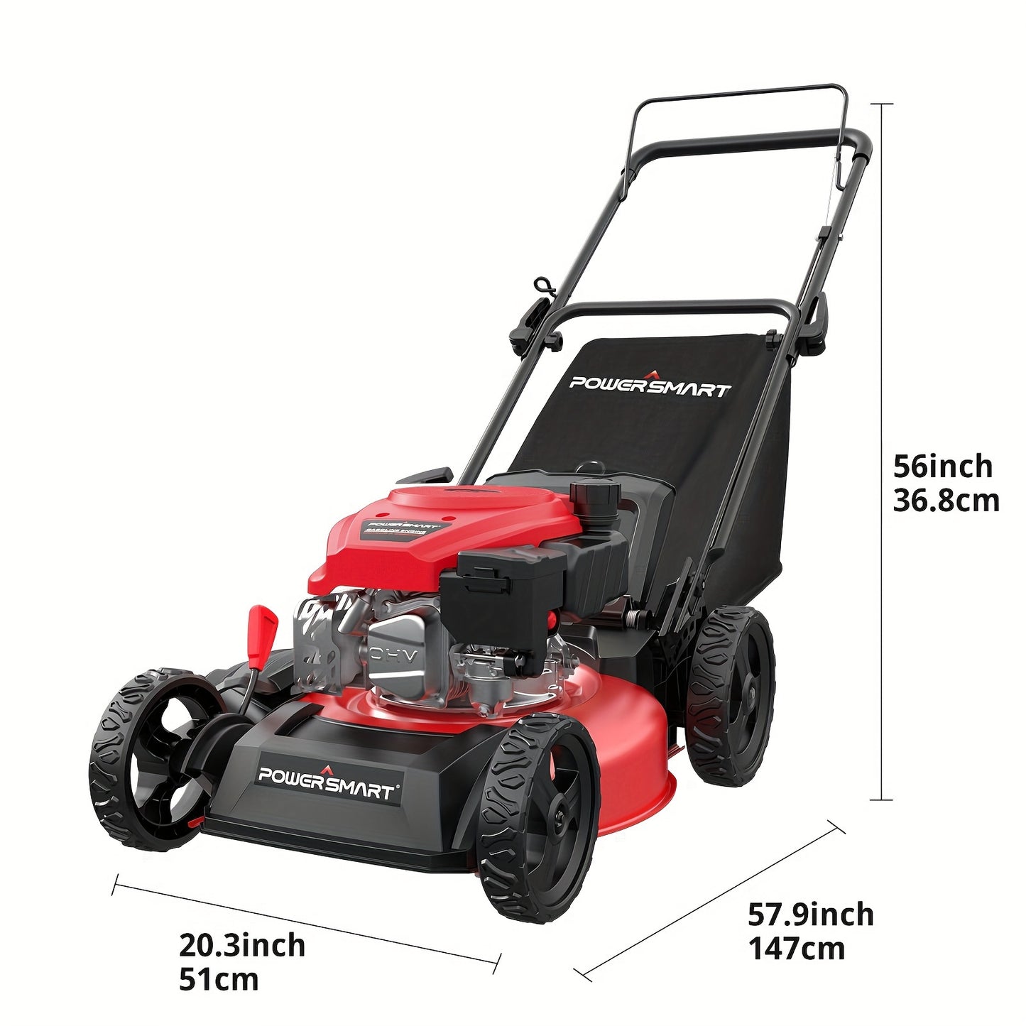 PowerSmart Gas Lawn Mower - 17-Inch 144cc 3-in-1 Walk-Behind Push Mower, Oil Included, Perfect for Father's Day