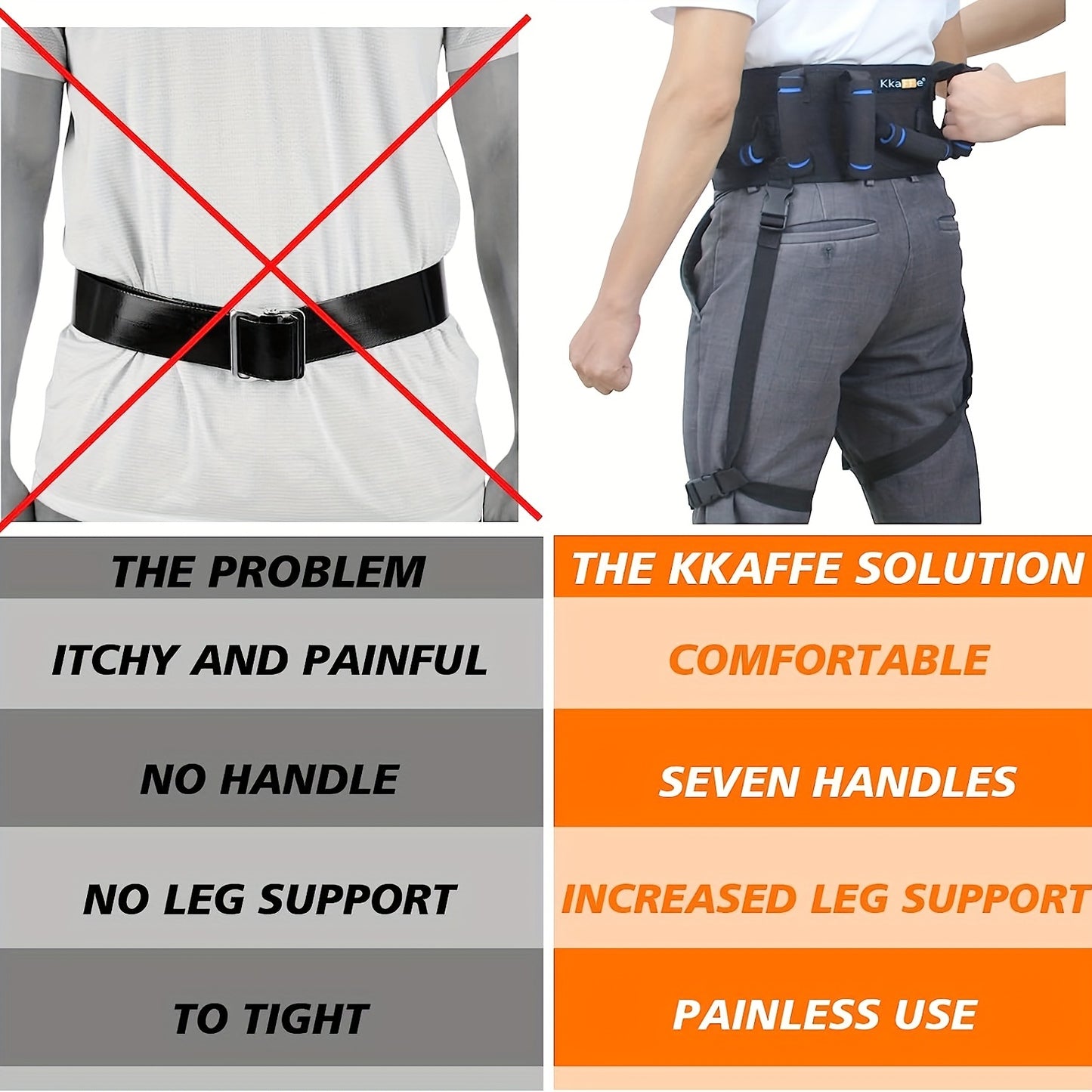 Upgraded Gait Belt with 7 Rubber Handles - Ideal Transfer Belt for Seniors and Elderly