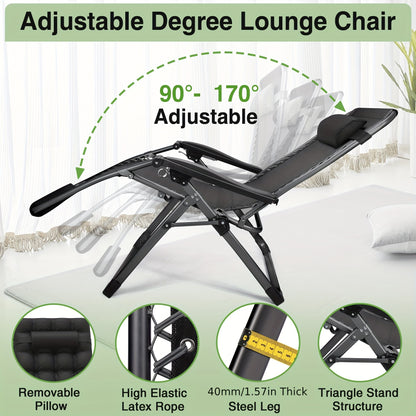 Zero Gravity Chair Lounge Recliner – Upgraded Lock and Removable Cushion, Reclining Camping Chair with Cup Holder Tray and Headrest – Folding Patio Chairs for Indoor and Outdoor Use