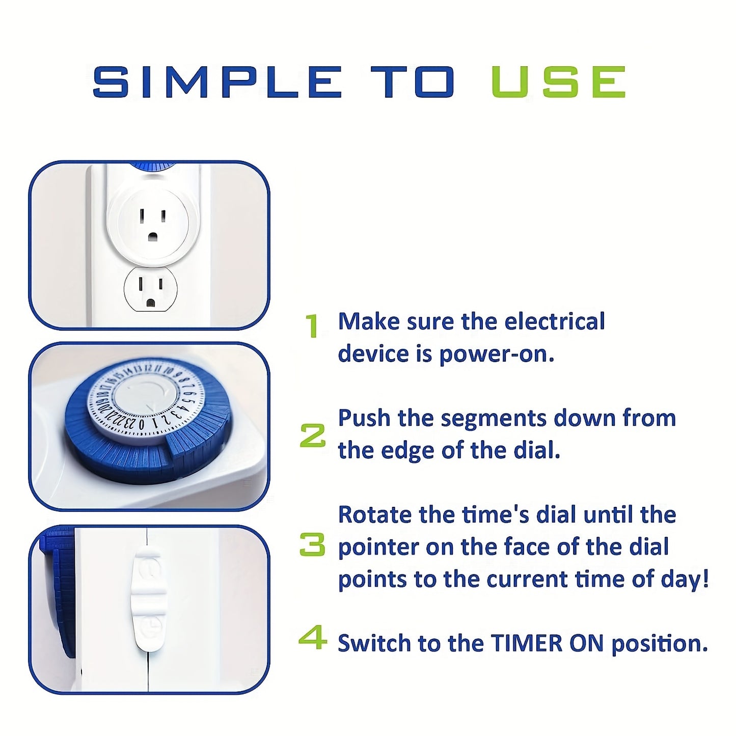 Mini 24-Hour Mechanical Outlet Timer Socket - Easy Setup, 3-Prong Switch, ETL Certified, 125V, 60Hz, 15A, Ideal for Household and Office Automation