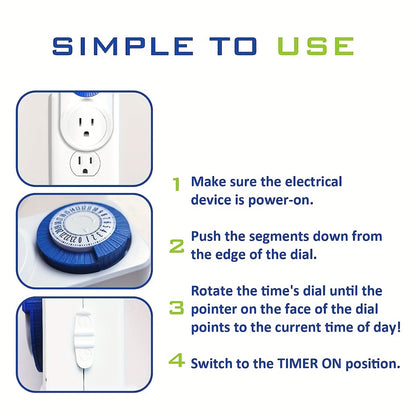 Mini 24-Hour Mechanical Outlet Timer Socket - Easy Setup, 3-Prong Switch, ETL Certified, 125V, 60Hz, 15A, Ideal for Household and Office Automation