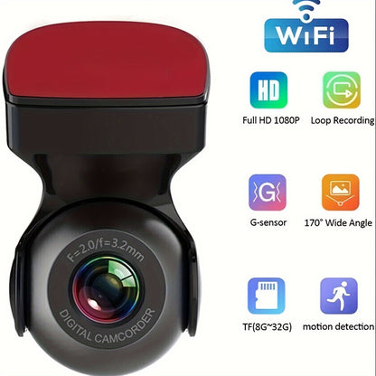 170° WiFi Dash Cam Recorder - HD 1080P Car Camera DVR with G-Sensor for Vehicle Video Recording