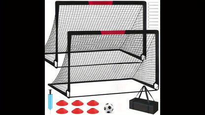 2pcs 6x4 Ft Portable Soccer Goals Set for Backyard - Stainless Steel Frame, Includes Ball, Cones, Pump & Carry Bag - Ideal for Youth & Family Training