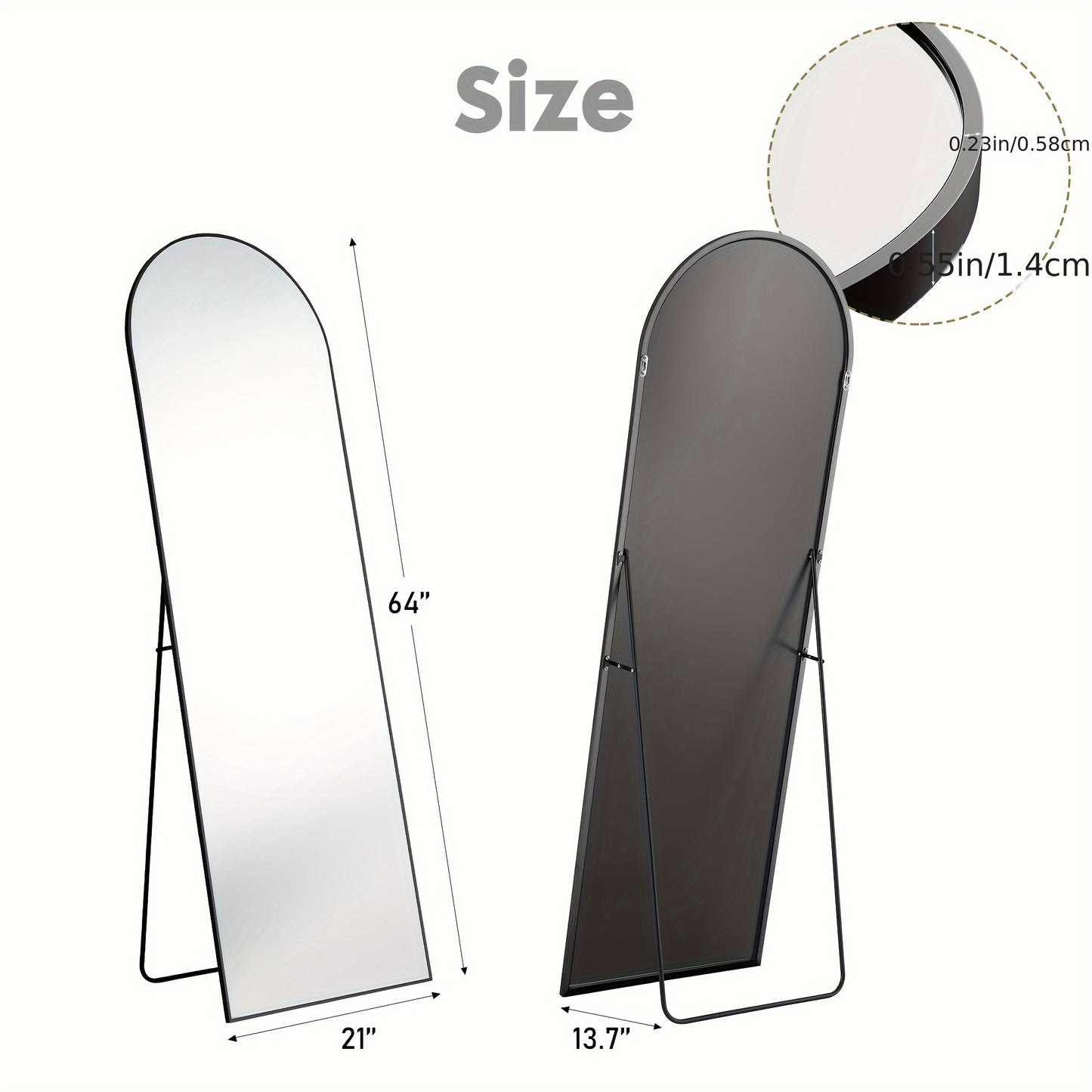 Arched Full-Length Mirror: Full Body Mirror with Stand, Wall Hanging or Leaning, Aluminum Alloy Thin Frame, Floor Standing