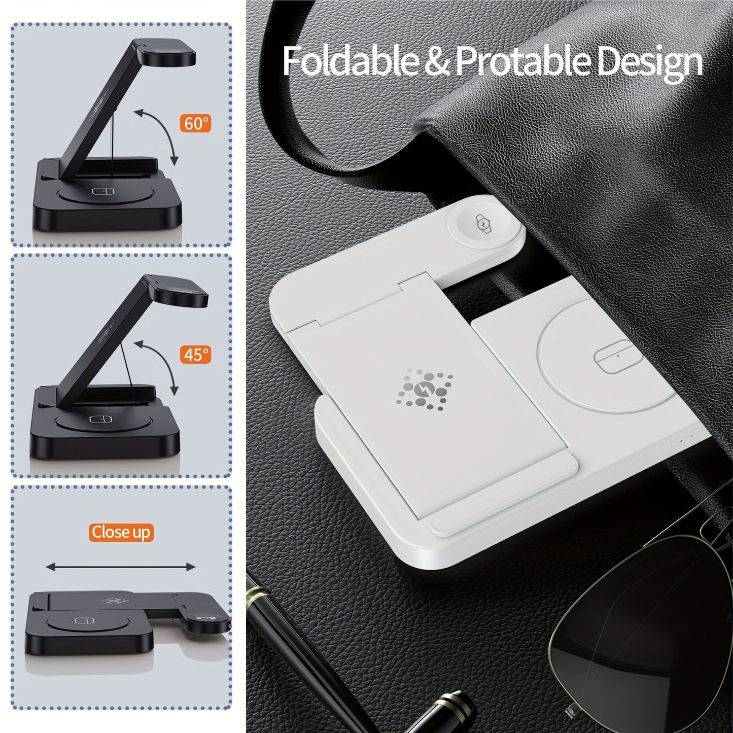 4 in 1 Foldable Fast Wireless Charging Station - Compatible with Samsung S23/S22 Ultra, Galaxy Watch 6/5/4/3, Buds/Pro, and Multiple Android Devices