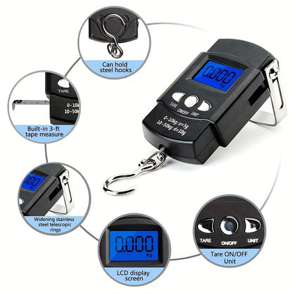 Portable Digital Fishing Scale with Hanging Hook - High-Precision Measurements for Fish, Bags, Luggage, Compact Design, Convenient Carry-On Features for Outdoor Enthusiasts