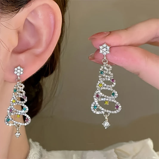 925 Sterling Silver Christmas Tree Earrings - Drop Earrings for Women, XMas Tree Decoration, Crystal Christmas Gift for Girls