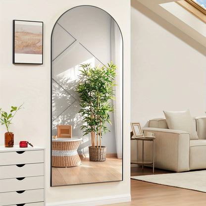 Arched Full-Length Mirror: Full Body Mirror with Stand, Wall Hanging or Leaning, Aluminum Alloy Thin Frame, Floor Standing