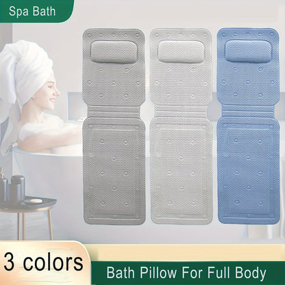 Full Body Bath Pillow with 30 Non-Slip Suction Cups – 3D Air Mesh Spa Bathtub Mattress Pad for Head and Neck Rest, Breathable and Comfortable Cushion