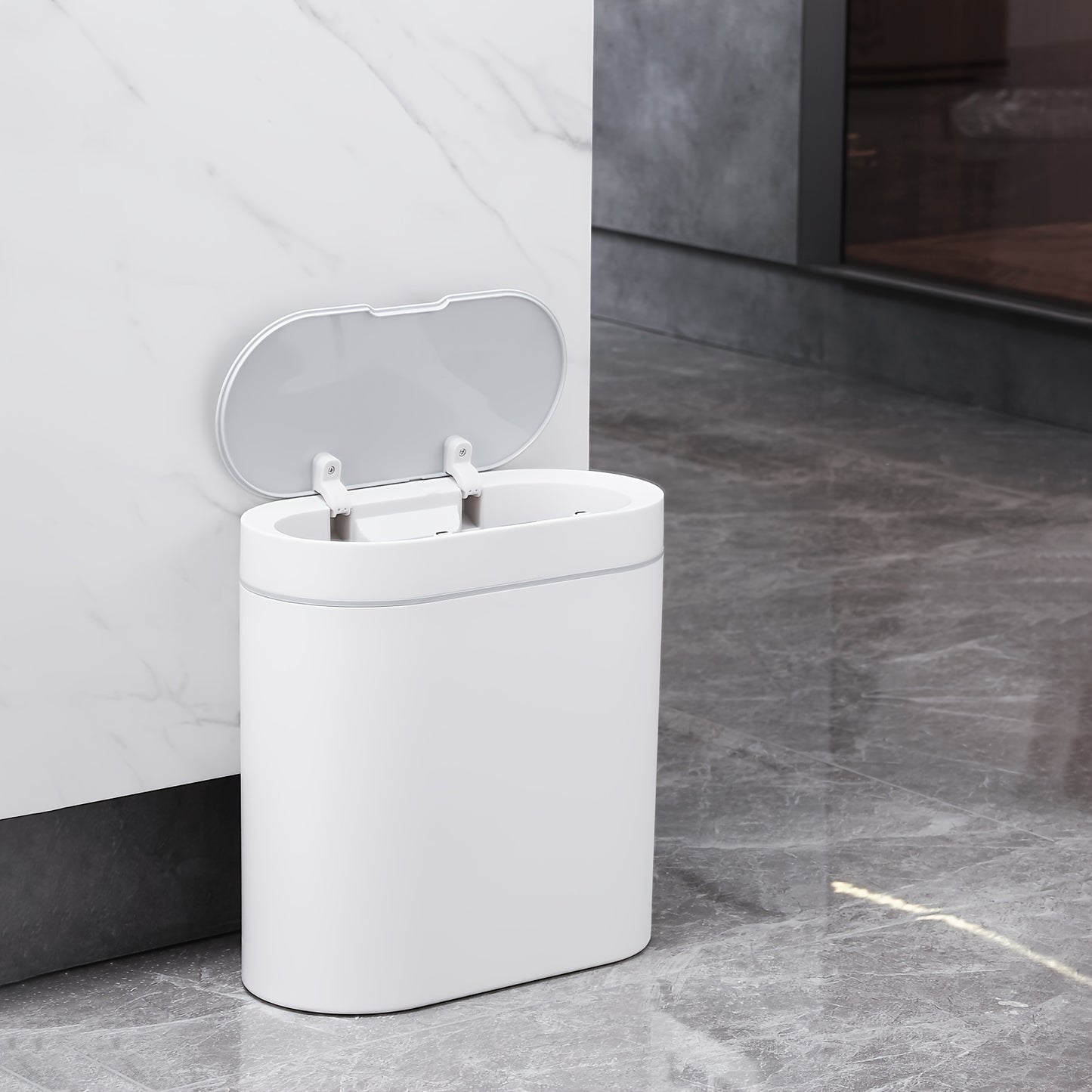 2.5 Gallon Slim Automatic Bathroom Trash Can – Waterproof Motion Sensor, 9.5L Capacity, Narrow Design for Bedroom, Office, and Small Spaces