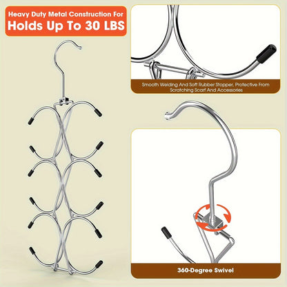 Multi-Hook Non-Slip Ties Hanger – 360-Degree Swivel Belts Rack, Space-Saving Organizer for Ties and Scarves, Ideal for Closet and Wardrobe, Perfect Gift for Men