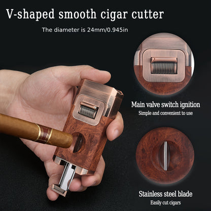 Double Windproof Jet Flame Torch Lighter with V-Shaped Knife - Built-in Holder, Visible Air Window, Clipper for Candles and Outdoor Use, Cool Cigarette Accessory Gift (No Butane)