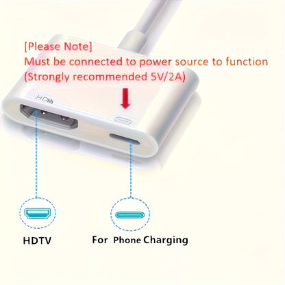 HD 1080P Phone to HDTV Adapter – Video/Audio Mirroring Converter with Charging Port for iOS Devices, Compatible with Projectors and Monitors