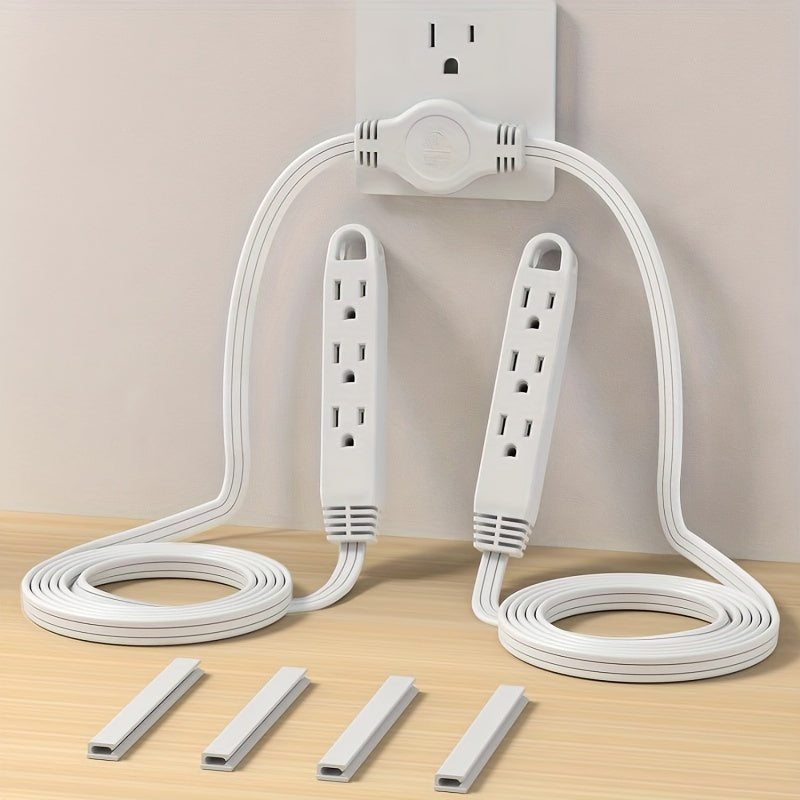 Extension Cord Power Strip - 12 Foot Cord, 6 Feet on Each Side, Flat Head (Wall Hugger) Plug, 6 Polarized Outlets, 13A 125V 1625W, ETL Approved