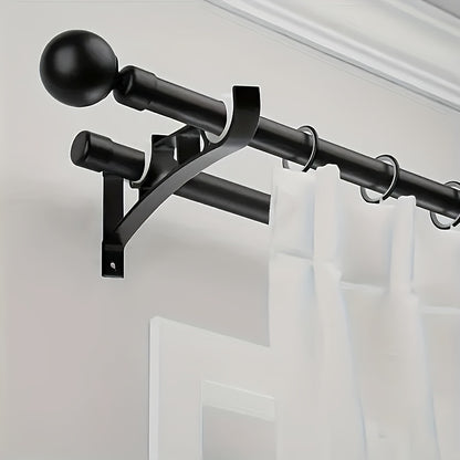 2 Sets Heavy Duty Curtain Rod Brackets - Black Metal Double Holder Hooks, Includes 4 Screws, Supports Up to 50kg