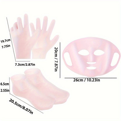 3 Piece Silicone Moisturizing Kit – Includes Facial Mask Cover, Gloves, and Socks, Reusable, Non-Slip, Alcohol-Free Skincare Accessories