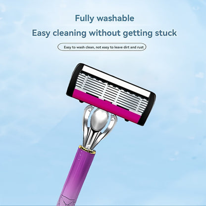 Women's 6-Layer Stainless Steel Blade Razor – Non-Electric, Unscented for Smooth, Close Shave, Ideal for Leg Hair Removal and Personal Care