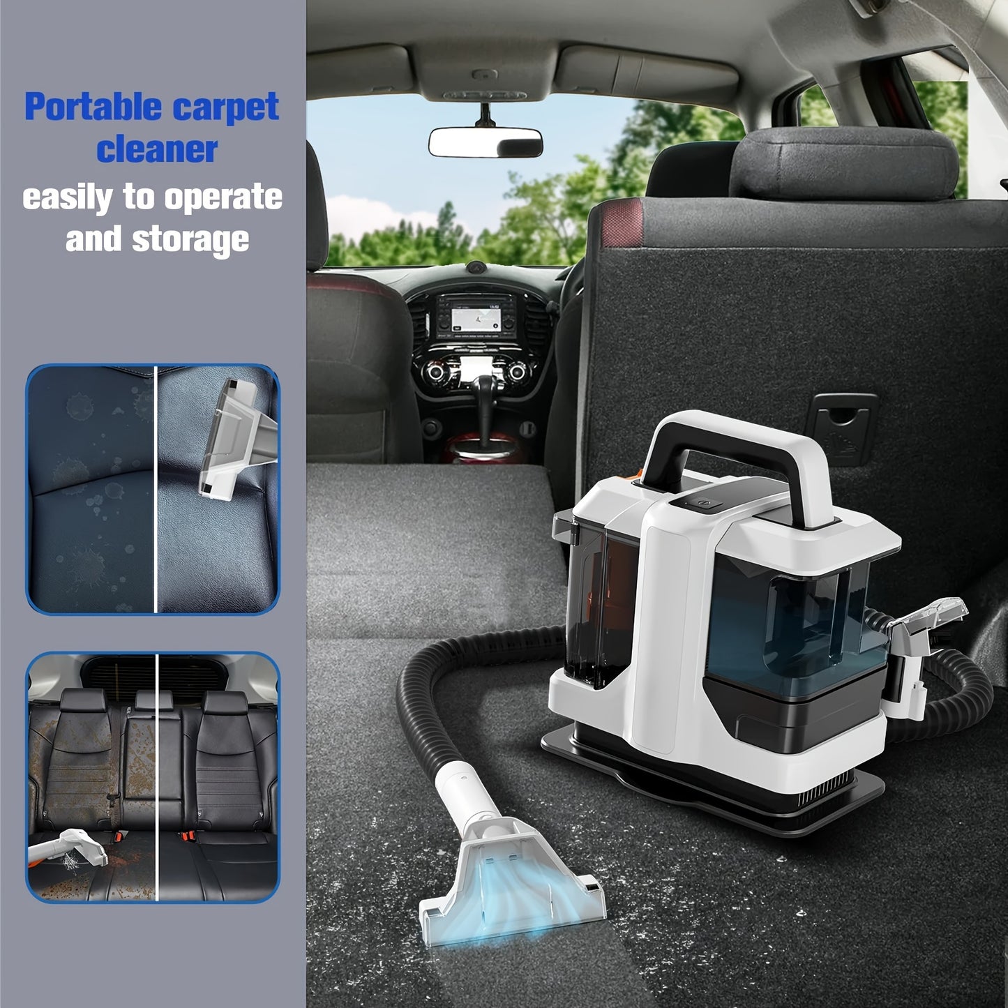 MAMNV Portable 450W Handheld Carpet Cleaner – Integrated Spray and Suction Machine with 2 Cleaning Tools for Home, Car and Windows