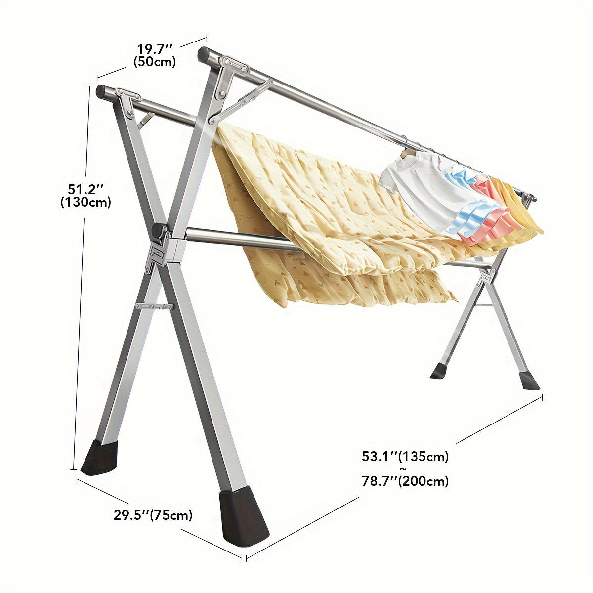 78.7 Inch Folding Clothes Drying Rack - Collapsible Stainless Steel Indoor/Outdoor Laundry Rack, Heavy Duty Clothesline for Drying Clothing