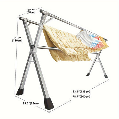 78.7 Inch Folding Clothes Drying Rack - Collapsible Stainless Steel Indoor/Outdoor Laundry Rack, Heavy Duty Clothesline for Drying Clothing